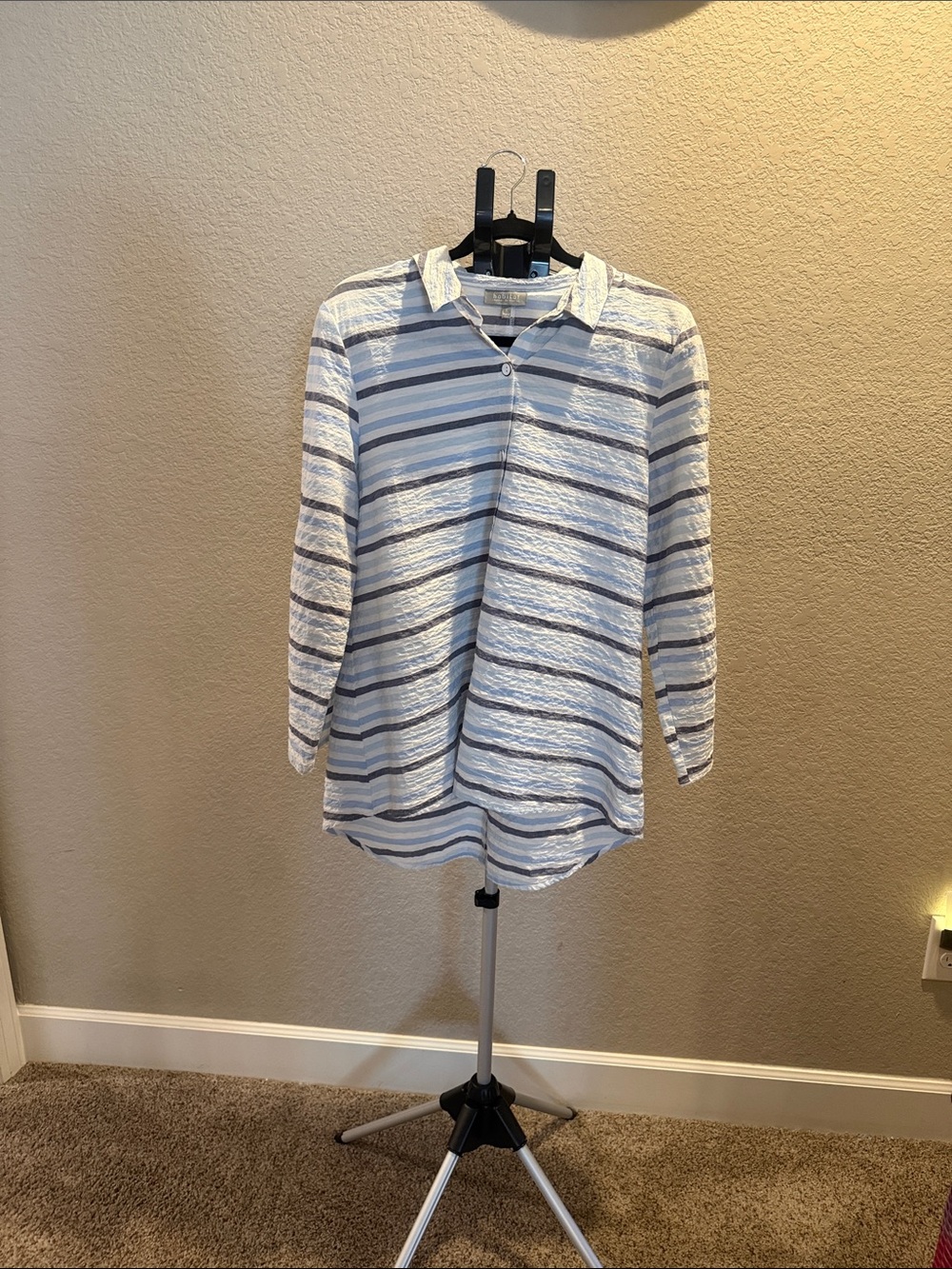 Habitat Striped Button-Down Shirt with decorative button sleeves. Size Large